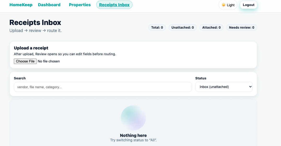 HomeKeep receipts screenshot