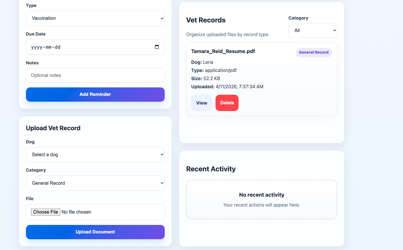 PupSense document management screenshot