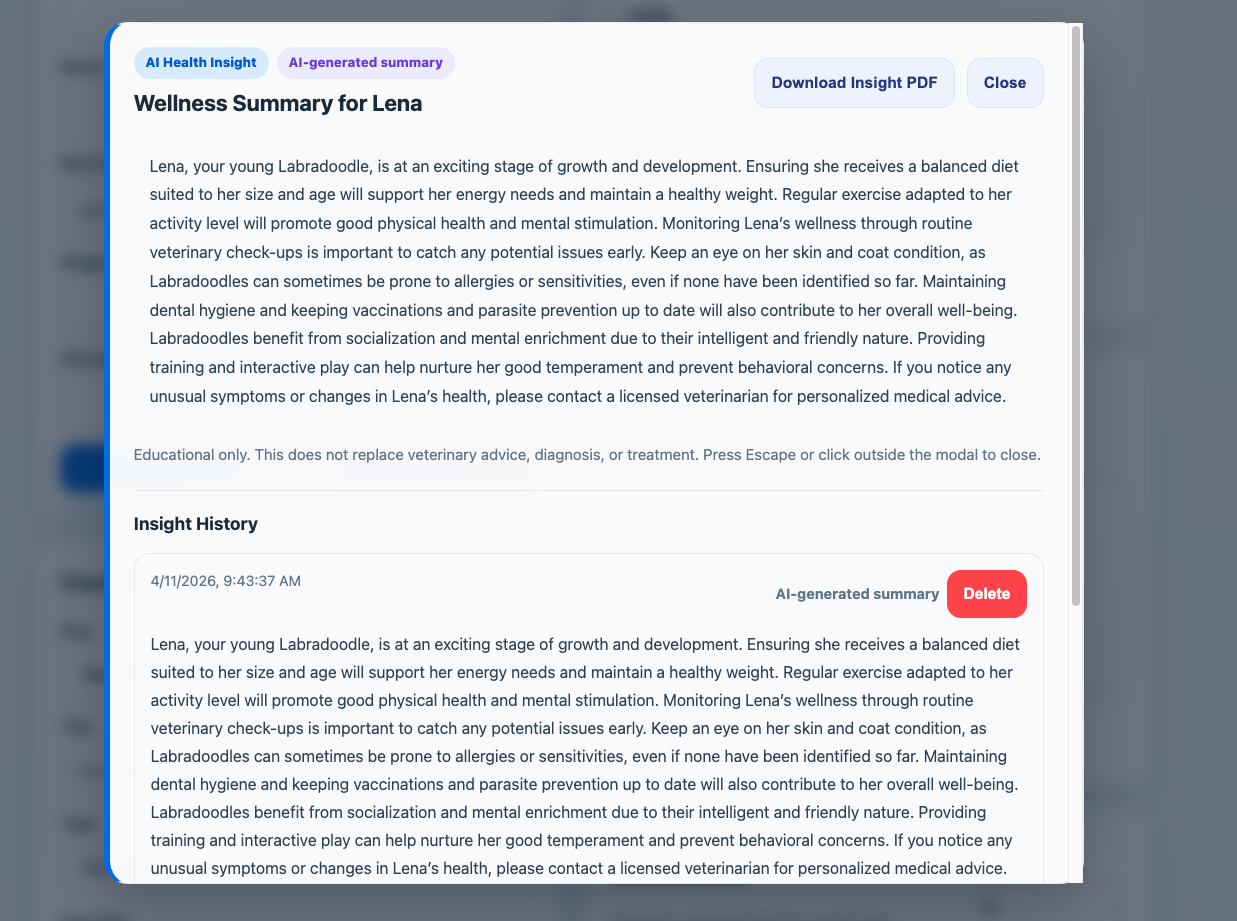 PupSense AI insight screenshot