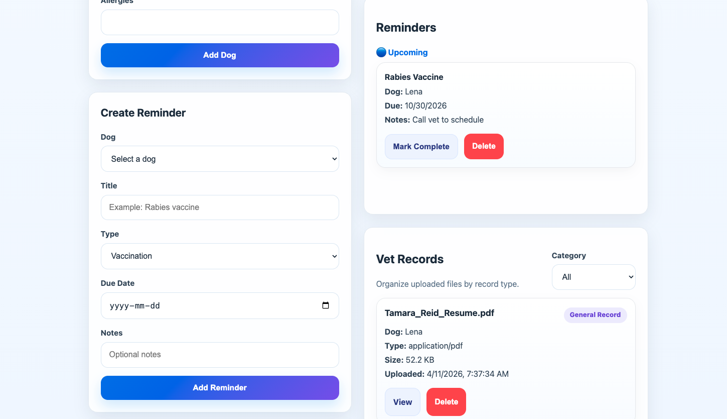 PupSense reminders screenshot